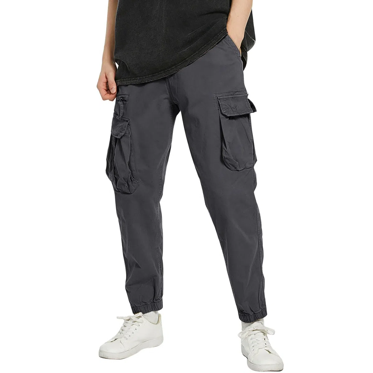 Generisch Pantalones cargo para hombre largos: pantalones de chándal con muchos bolsillos, pantalones deportivos con puños, pantalones de chándal ligeros, resistentes a la abrasión, pantalones