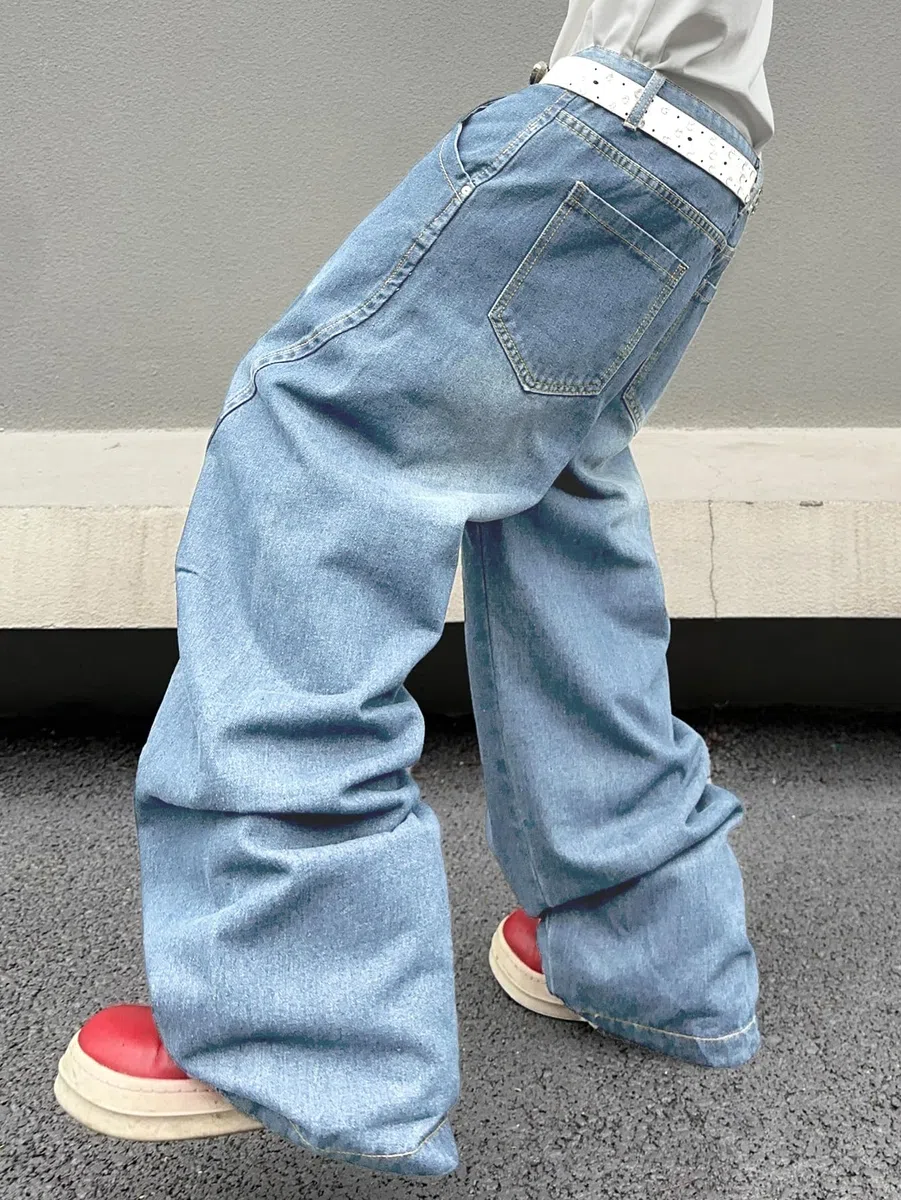 Jeans Baggy para Hombre con Costuras Irregulares – Pantalones de Denim de Pierna Ancha Y2K Hip Hop Moda Casual