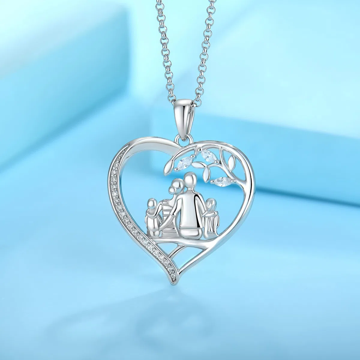 JO WISDOM Collar Familiar Albero della vita Plata de ley 925 Mujer,Colgante con Cadena Madre Hija Papá Hijo con 3A Circonia