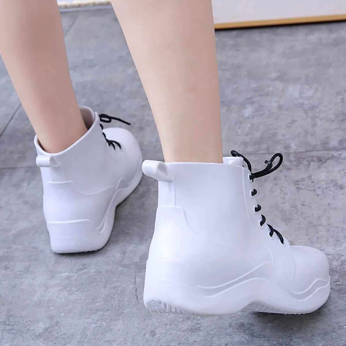 Botas de goma para mujer, con cordones, botas de lluvia, botines de goma, impermeables, antideslizantes, para jardín, botas de lluvia, botas de lluvia, botines de lluvia