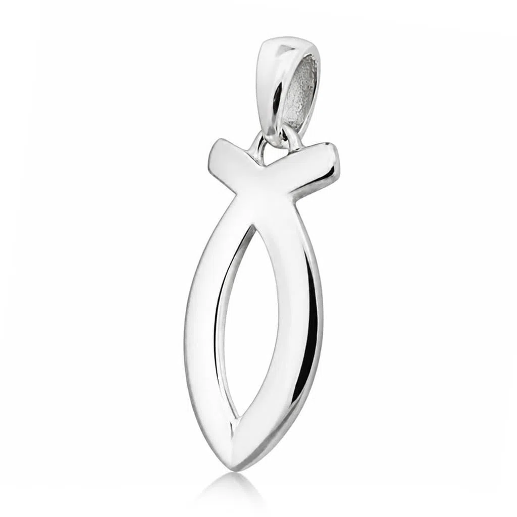 Set de colgante de plata con Ichty plano de 17 mm, símbolo del pez de Jesús con cadena estilo panzer brillante de 42 cm, plata de ley 925 de Clever Schmuck