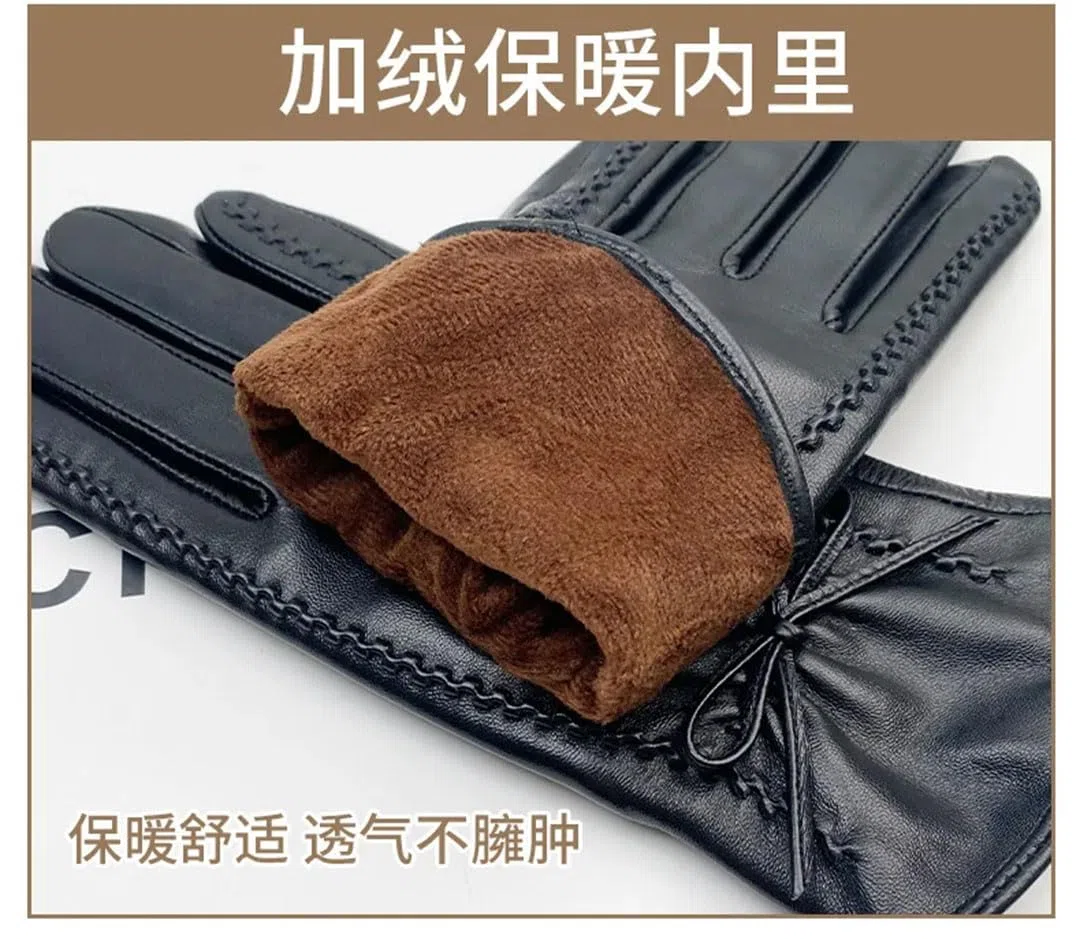 Guantes de piel auténtica para mujer, de invierno, con forro polar, térmicos, gruesos, de piel de oveja, guantes para pantalla táctil, color marrón, talla M, marrón, M