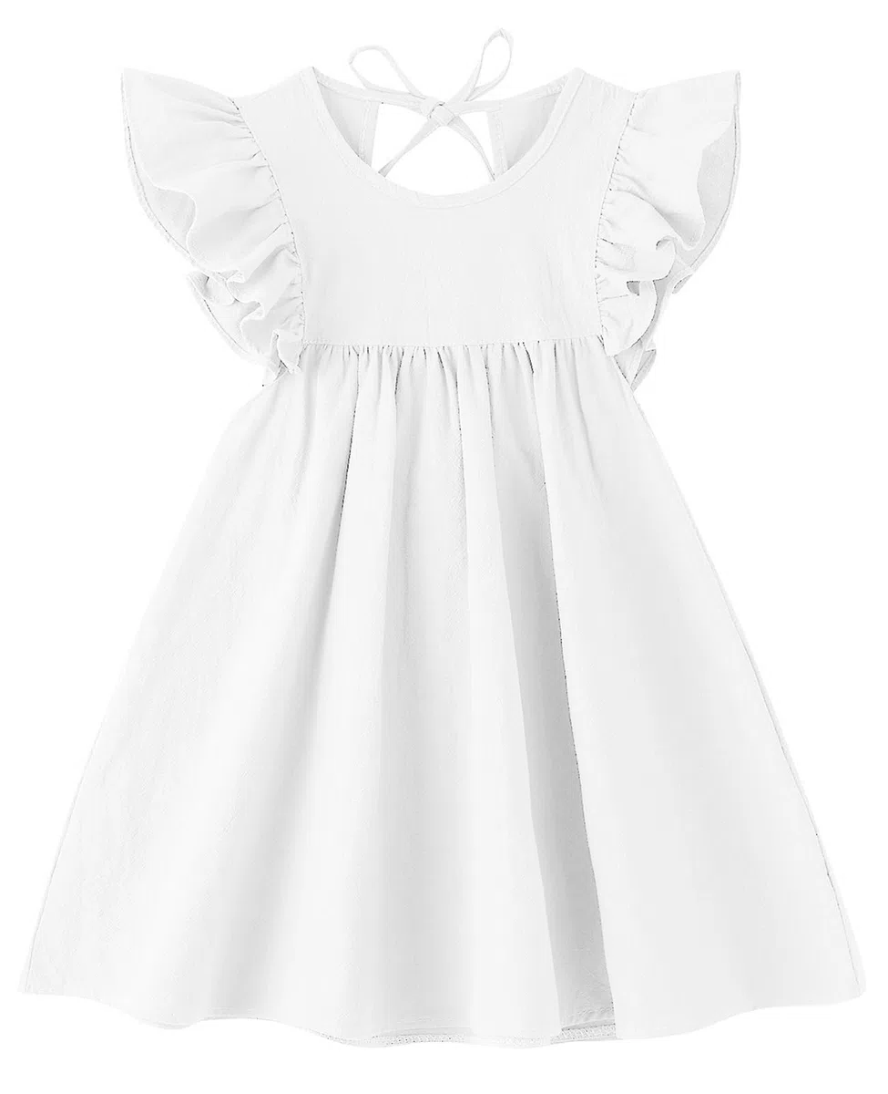 Vestido de verano para niñas, vestidos de manga con volantes, Blanco, 24 meses