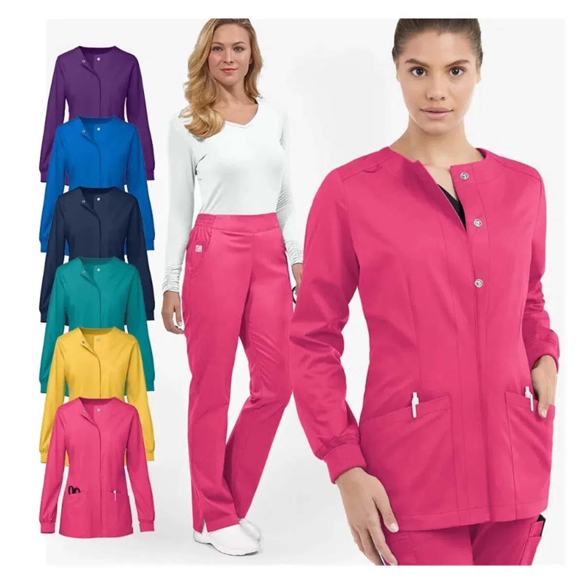 Uniforme Enfermera Conjunto de Uniforme Enfermera con Cuello en V y Manga Larga for salón Belleza, Cuidado la Piel, SPA, médico Lavado Manos elástico(Color2,M)