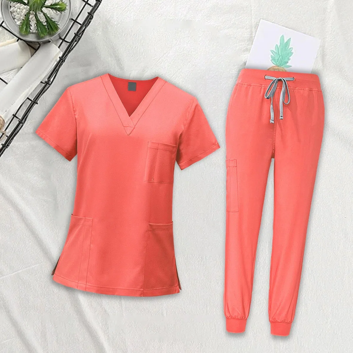 F Fityle Conjunto de uniforme médico para mujer, ropa de trabajo, traje de trabajo de enfermería, top y pantalones de enfermera