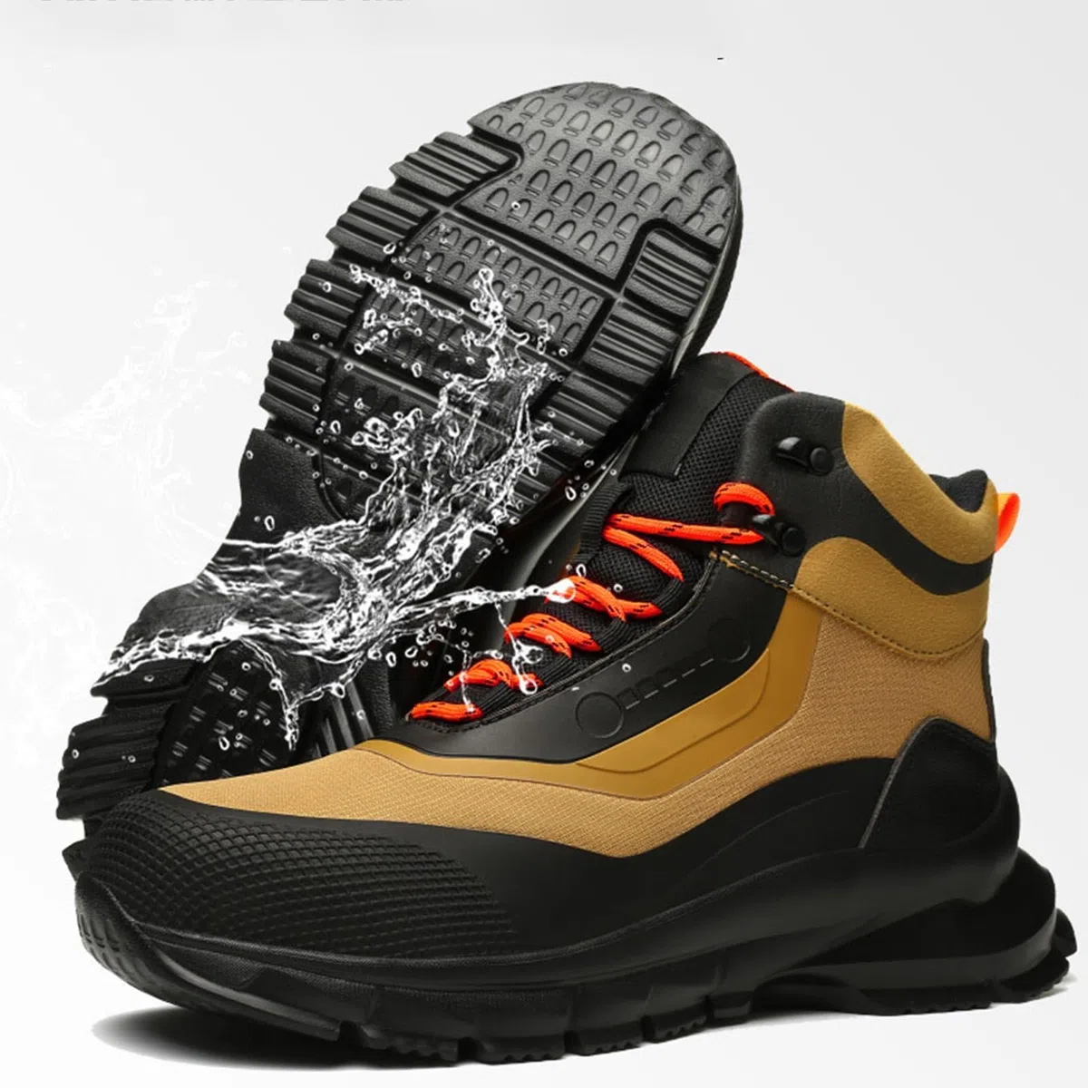 Zapatos de trabajo acolchados con parte inferior gruesa para hombre, zapatos transpirables con cordones, Amarillo, 38 2/3 EU | Calzado clásico anticolisión, ajuste ancho, antideslizante, forro de malla, calzado para senderismo, camping, montaña