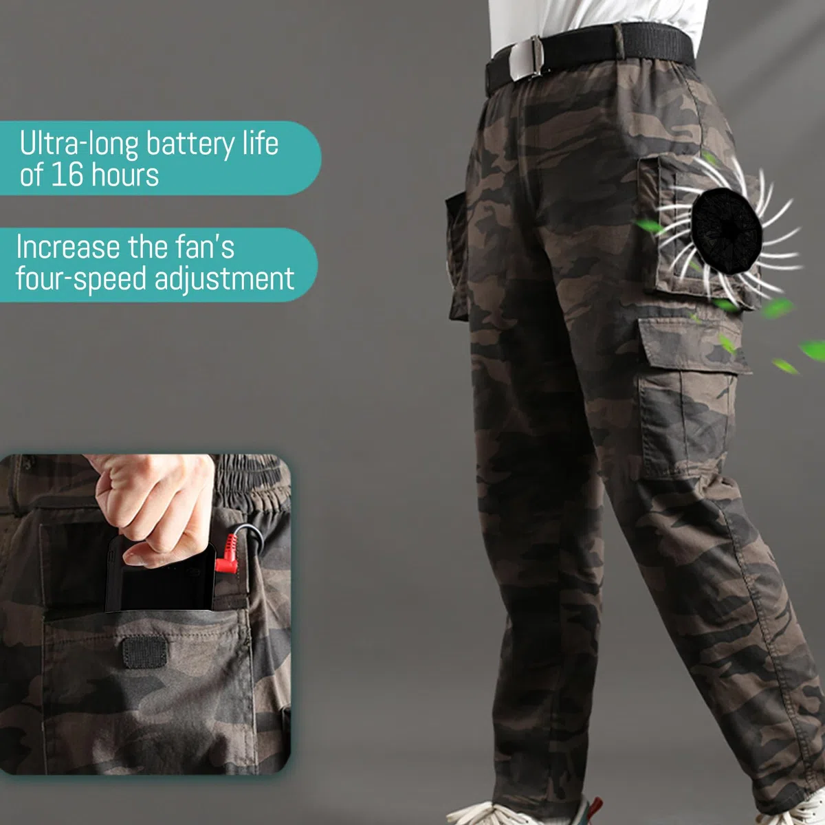 Pantalones de enfriamiento silenciosos con aire acondicionado, 2 para hombre, protección solar, ropa operada para ventilador caliente, pantalones con aire acondicionado para hombres, adolescentes