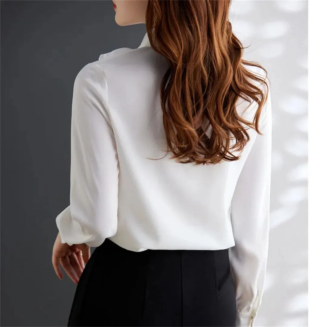 Camisa de manga larga para mujer, blusas formales de gasa para oficina y trabajo, caqui, XXL