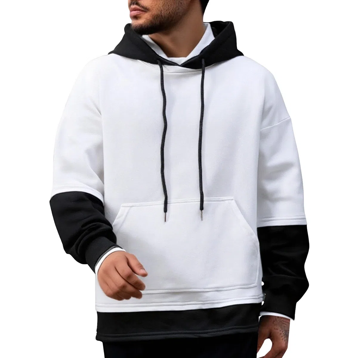 Sudaderas con Capucha Corta Sudadera Oversize Estilo Patchwork para Hombre, Nueva Otoño Juveniles (White, XXL) Mangas Proteccion Solar Chaqueta Hombre Verano Top Deportivo Ropa Anti