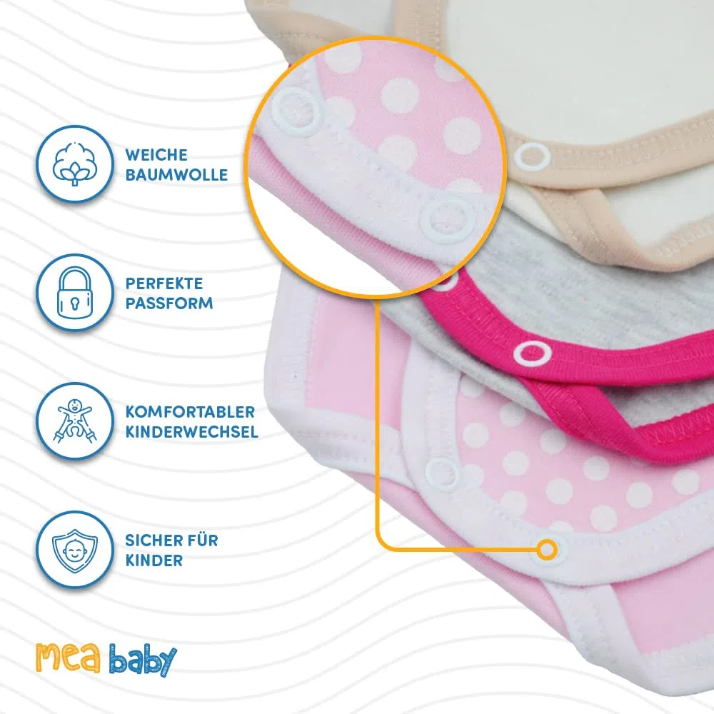 MEA BABY Body unisex de manga larga para bebé, 100 % algodón, en paquete de 5 unidades, con estampado, para niñas, bebés y niños