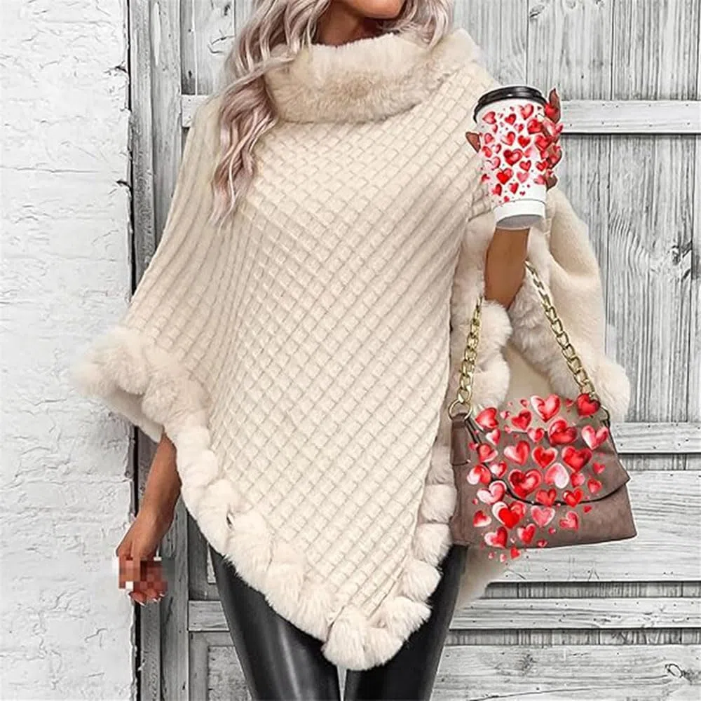 Suéteres de Piel abrigados de Cinco Puntas para Mujer, Poncho Tipo Chal Liso para otoño e Invierno.