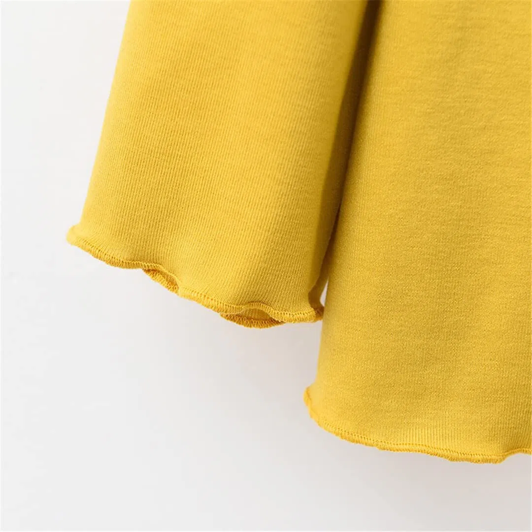 Conjunto de pijama cómodo de algodón suave y elegante con cuello redondo para mujer, amarillo, talla única