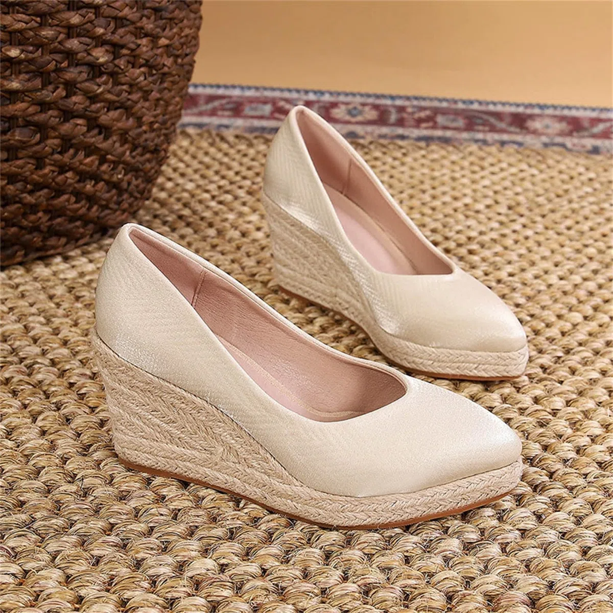 Genérico Sandalias Mujer Verano Primavera Verano Alpargatas Mujer Cuña Plataforma Zapatos Esparto Sandalias de Tacón Vestir Elegantes Sandals Alpargatas Valencianas Verbenas Fiesta
