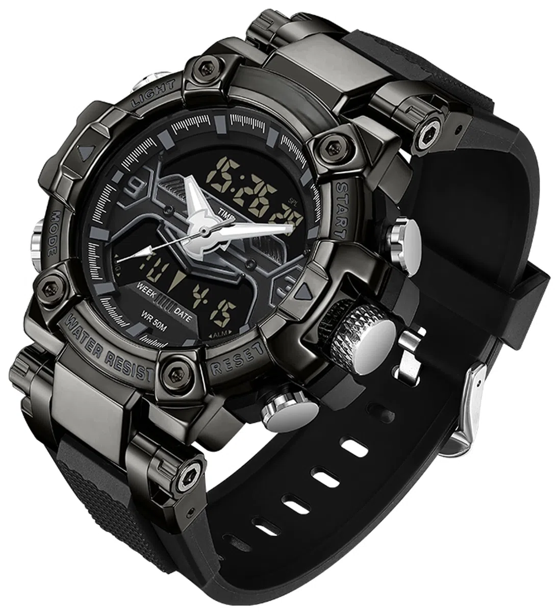 findtime Relojes digitales militares para hombre, reloj deportivo resistente al agua, esfera grande, retroiluminación LED, reloj de pulsera de 8 colores, cronómetro, alarma, reloj electrónico táctico