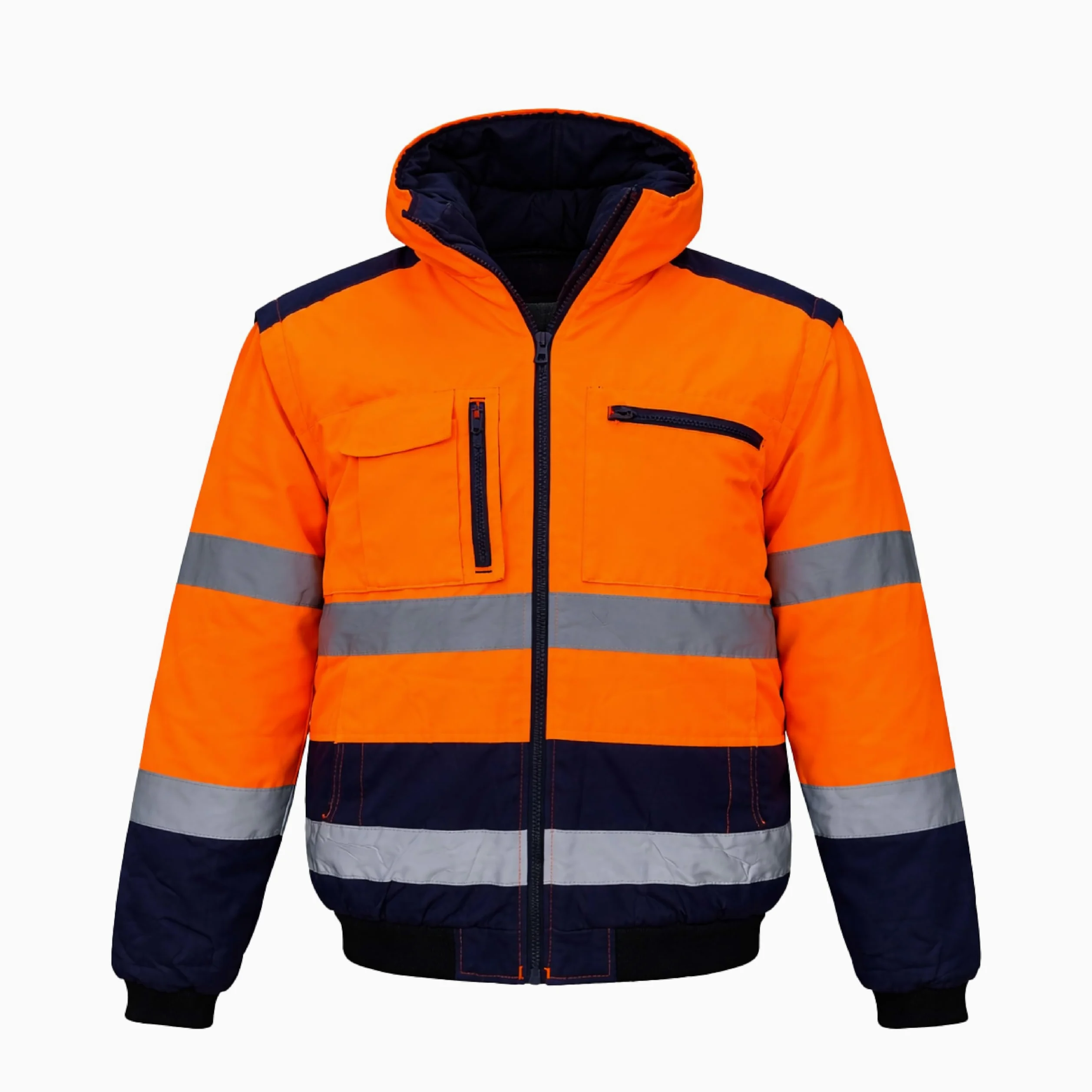 Chaqueta Alta Visibilidad 3XL Naranja Azul – Impermeable Mangas Extraíbles ISO 20471