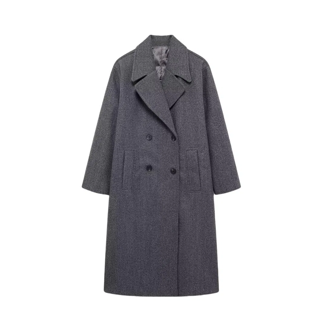 Rebeca De Punto Mujer,Gabardina Larga Cruzada con Solapa De Invierno para Mujer, Beige, Mangas Largas, Solapas con Muescas, Corte Holgado, Chaquetas Cortavientos, Prendas De Vestir Exterio