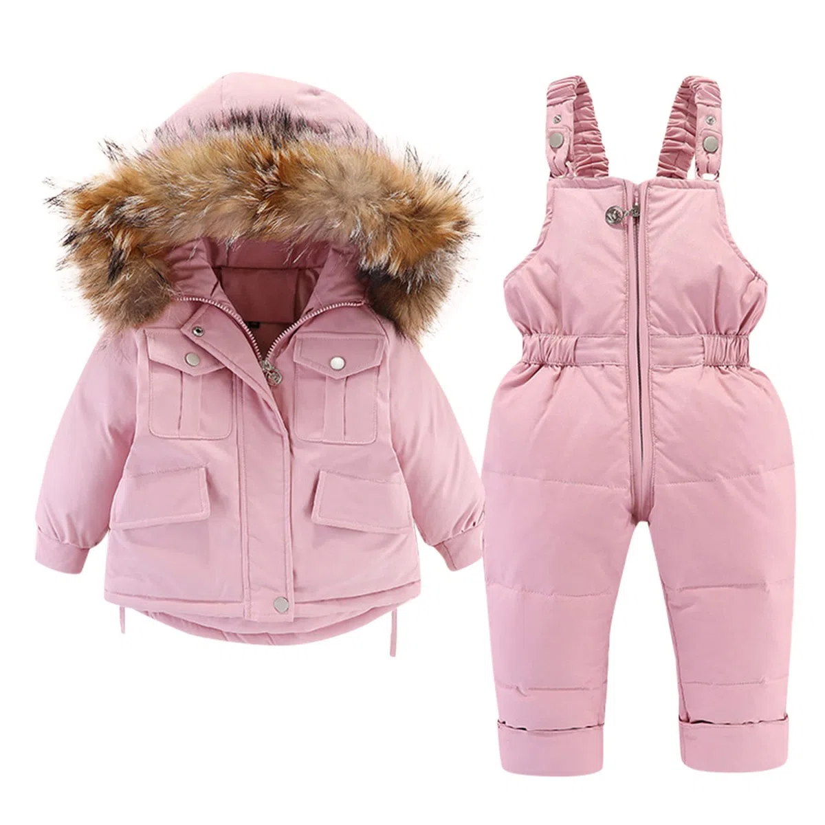 GNGR Bebé Niños Niños Invierno Grueso Abrigo Cálido con Capucha Paraks Mono Mono Pantalones Set Traje de Nieve Hombre Abrigo Corto, Rosa., 18- 24 Meses