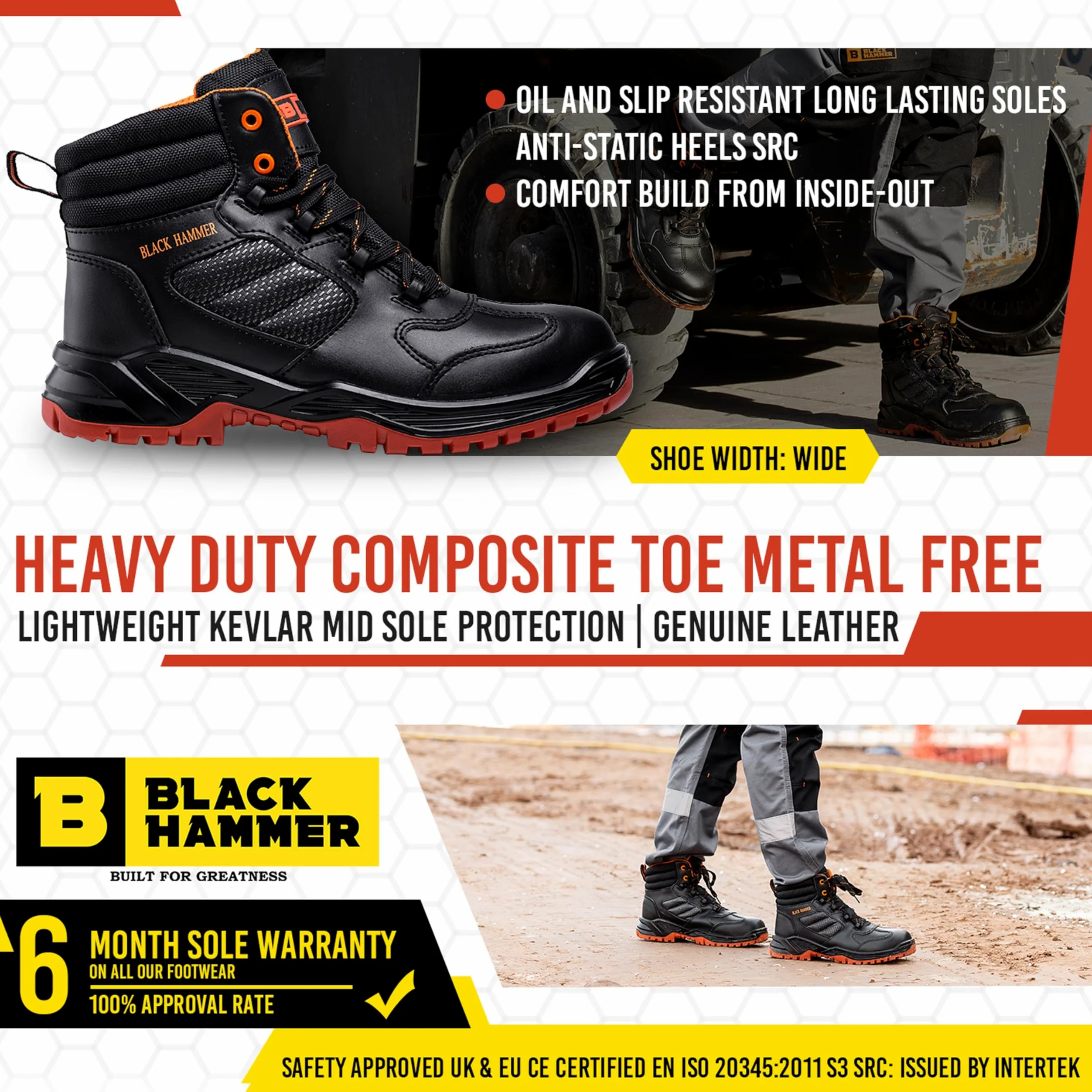 BLACK HAMMER Botas de Seguridad sin Metal Puntera Compuesta Botas de Trabajo para Hombre Resistentes y Cómodas Zapatos de Trabajo y Seguridad Ideales para Construcción y Industria 8844 (39 EU)