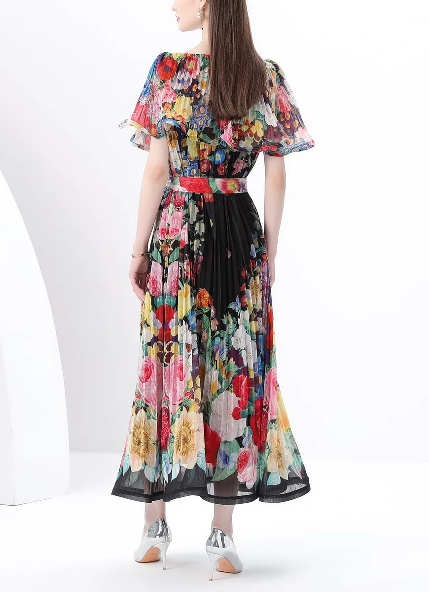 Elegante vestido largo con hombros descubiertos y estampado floral para mujer, para verano, casual, playa, vestido largo