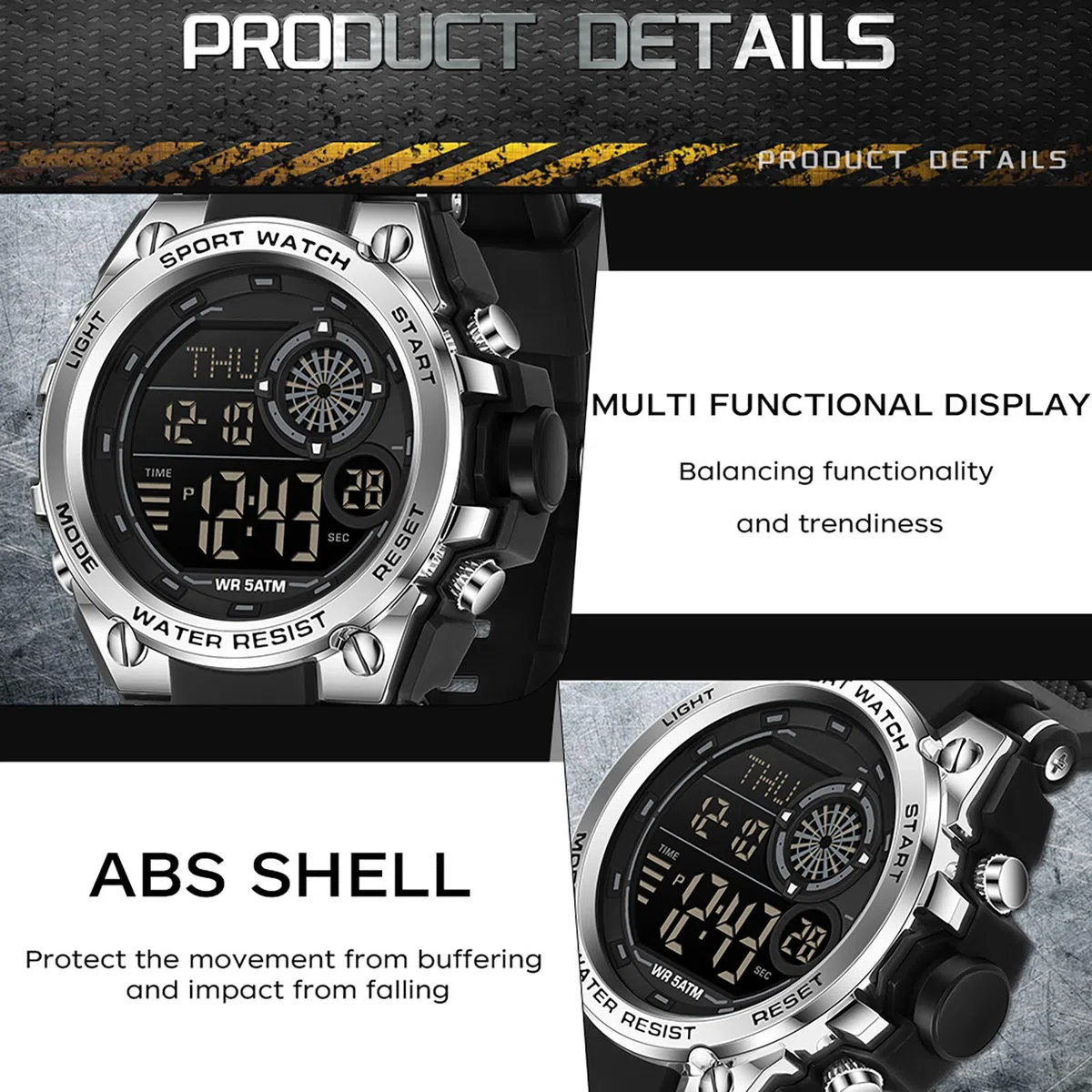 findtime Reloj digital para hombre y niño, militar, deportivo, con temporizador, doble hora, alarma, calendario, cronómetro, resistente a los golpes