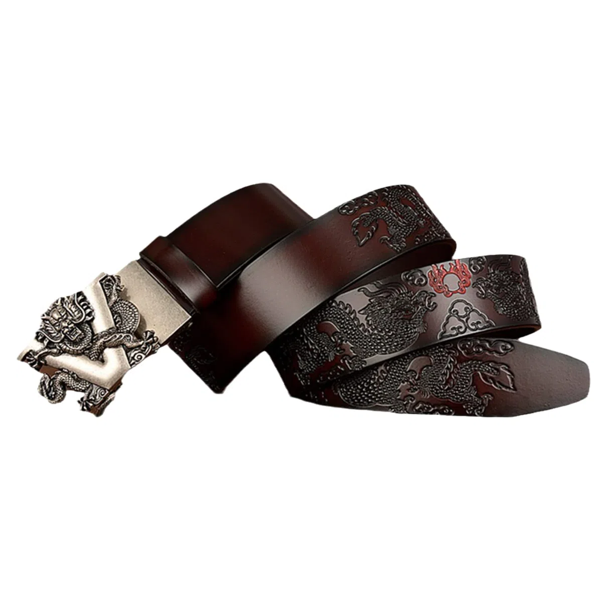 cinturón, Correa de trinquete cuero genuino for hombre con hebilla automática deslizante 3D plateada, 3,5 cm ancho - Hebilla ajustable(Coffee,125cm/waist:42"~44")