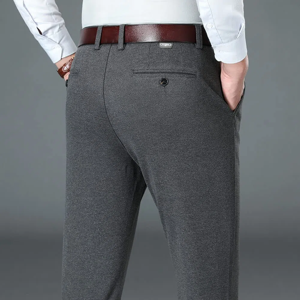 DAIHAN Chino Pantalon para Hombre Casuales Elástica Mezcla de Lana Pantalón Largo Térmicos Pantalones de Traje Pantalones Rectos Pantalones de Invierno