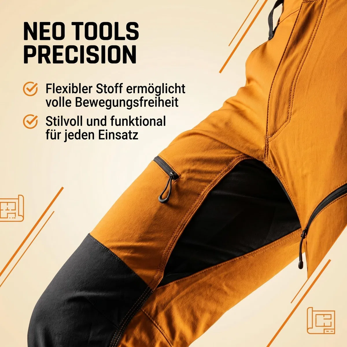 NEO TOOLS Pantalones de trabajo multifunción clásicos, pantalones de trabajo ligeros para hombre, pantalones largos para el trabajo, pantalones de cintura premium con muchos bolsillos y rodillas