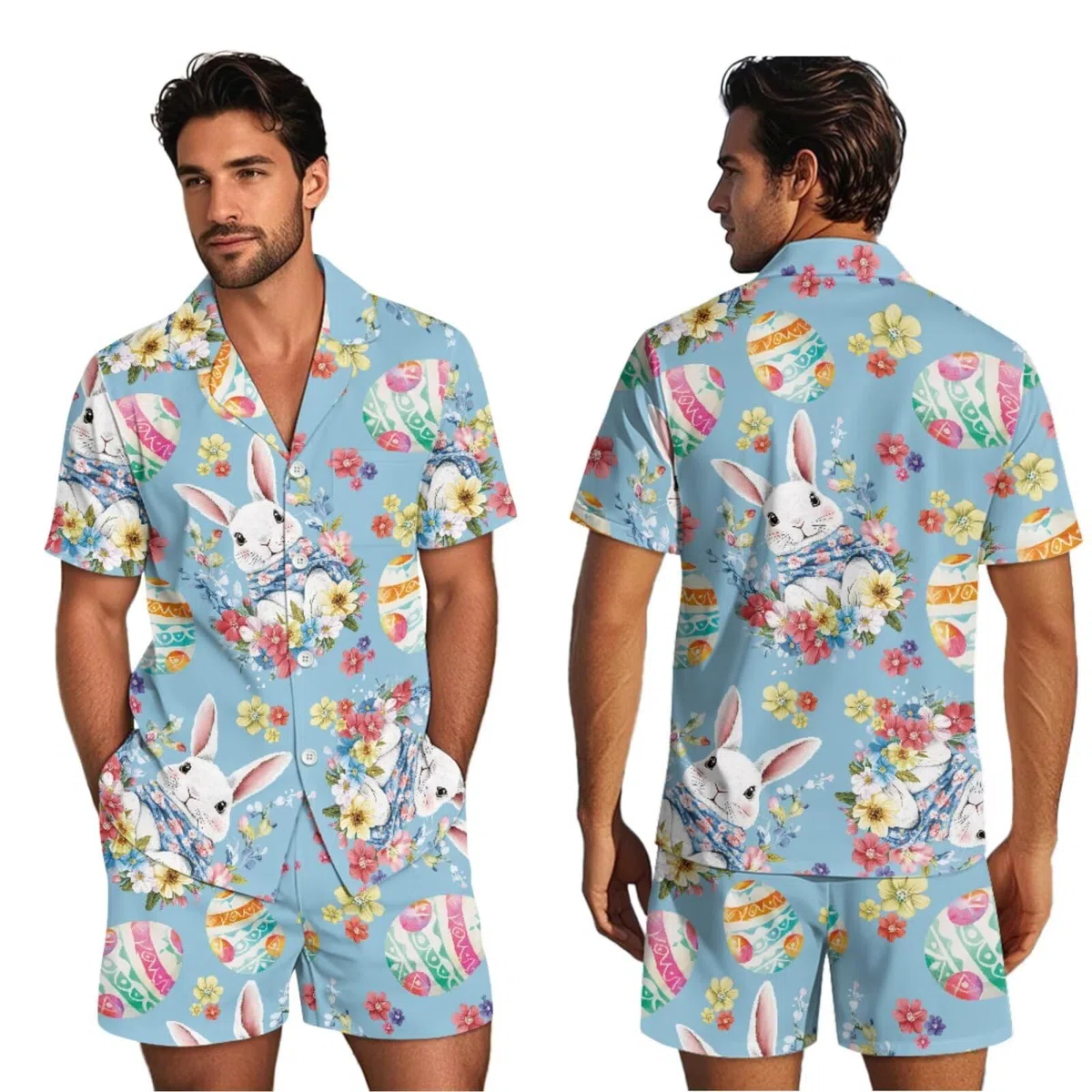 Pijamas a juego para parejas, de manga corta, con botones, ropa de dormir a juego