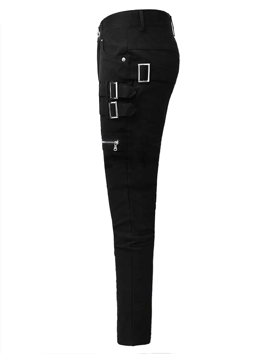 uxcell Pantalónes para Hombres Delgado Plano Cinco Bolsillos Hebillas Cremallera Deco Pantalones Elástico De Algodón