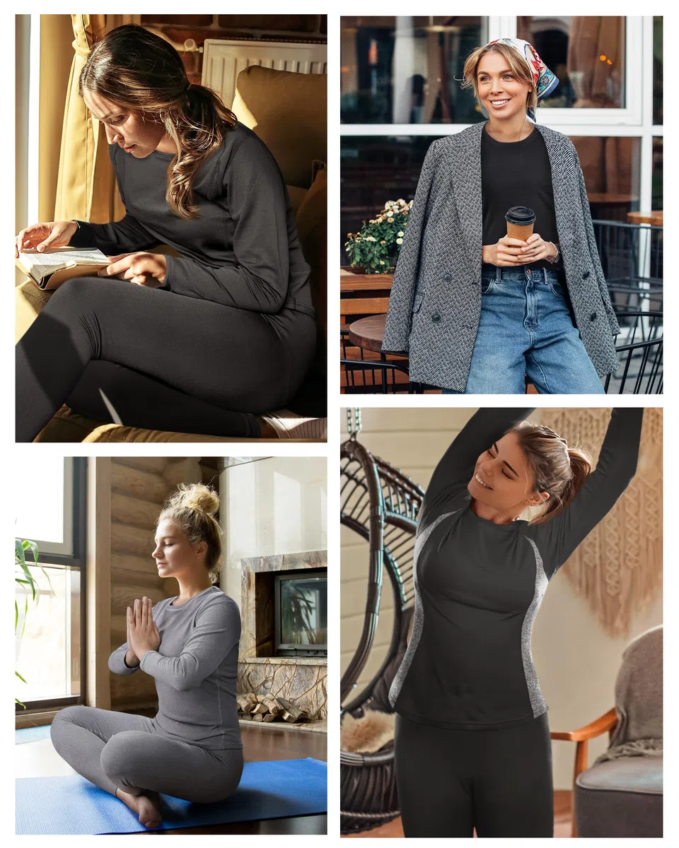Roadbox Conjunto de ropa interior térmica para mujer, capa base con forro polar para invierno, cálido, pantalones largos, parte superior e inferior, clima frío, esquí