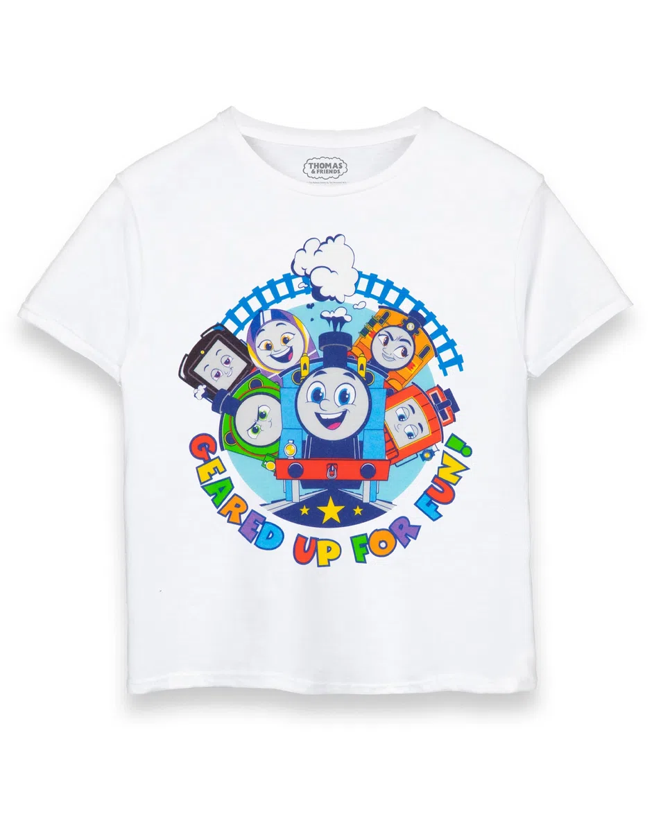 Thomas & Friends Camiseta gráfica para niños | Camiseta de Manga Corta Mejores Amigos | Ropa de Personajes para niños | Thomas el diseño del Motor del Tanque