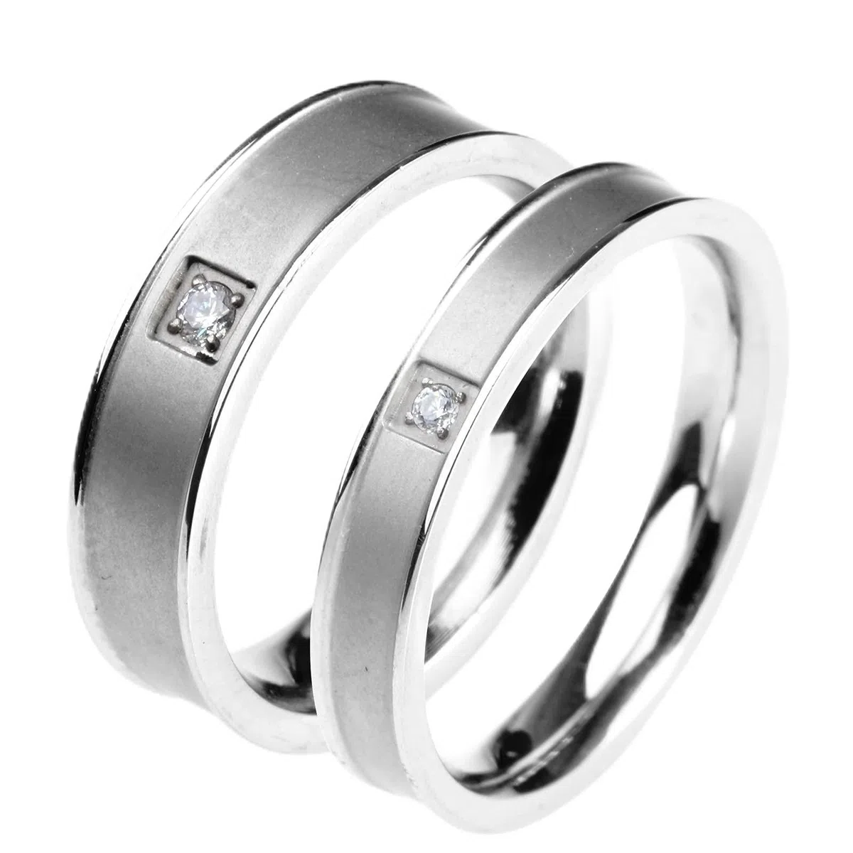 AmDxD Anillo de boda plateado, acero inoxidable, alianza para pareja de plata, boda, blanco, circonio, W56.5 & M51.5, Acero inoxidable, circonita cúbica,