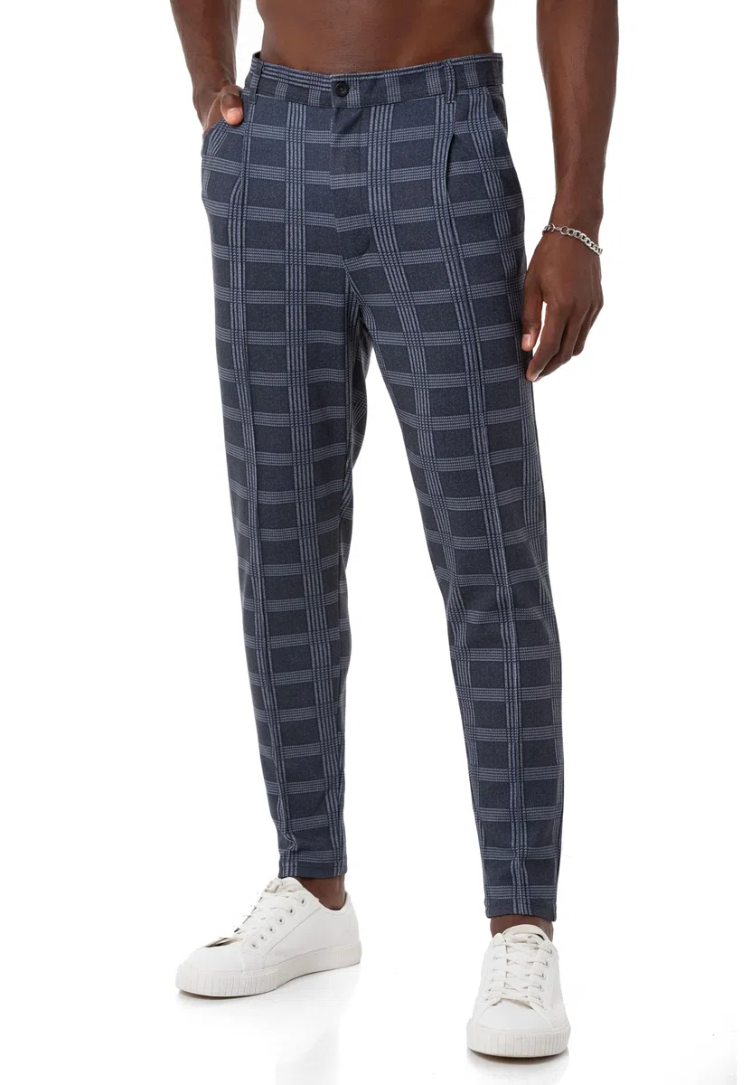 Redbridge Pantalones chinos para hombre, pantalones casuales a cuadros con cintura elástica