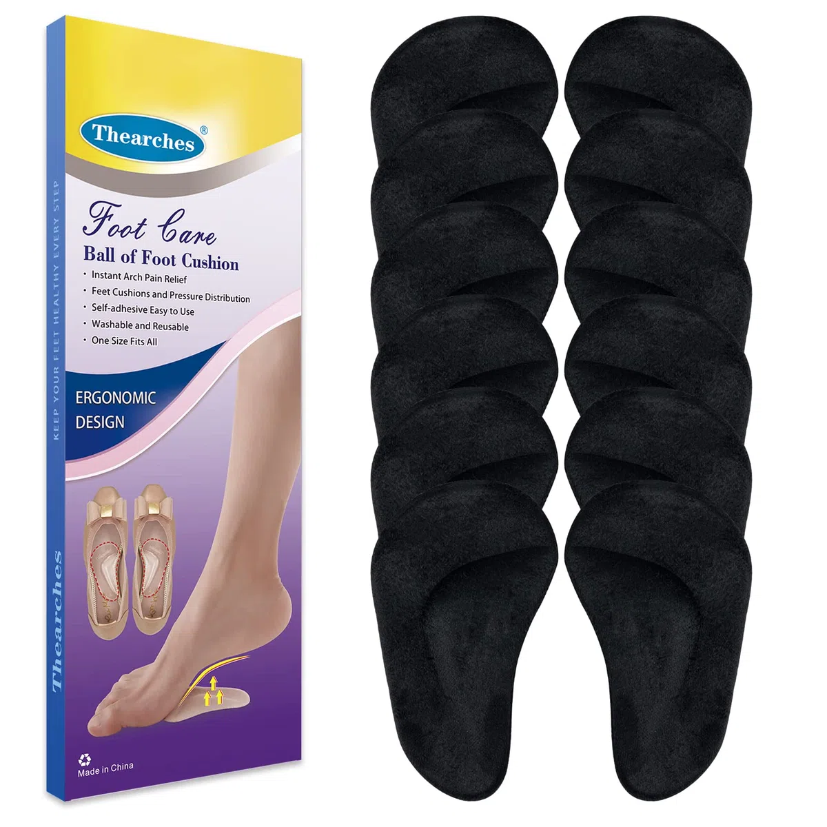 6 pares de almohadillas de gel para soporte de arco de fascitis plantar, plantillas adhesivas de arco alto, almohadillas para pies planos, cojines de arco para aliviar la presión y el dolor de pies,