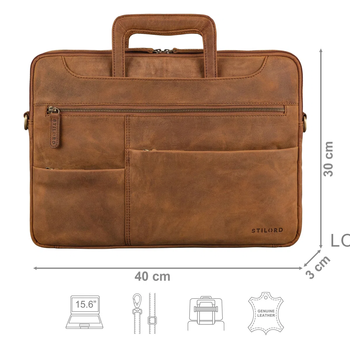 STILORD 'Farleigh' Maletin Portatil Compacto Cuero Bolso Hombre para Trabajo Negocios Viaje Funda ordenador Portatil 15.6 Pulgadas de Piel Auténtica
