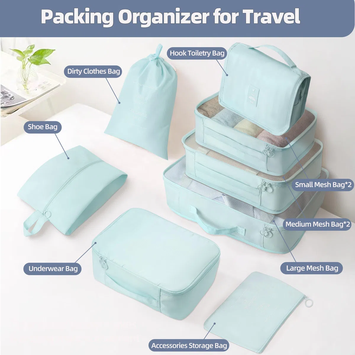 Juego de 10 cubos de embalaje para viajes, organizador de maletas esenciales de viaje, bolsas organizadoras de equipaje, organizadores de equipaje expandibles, bolsas de viaje, cubos de embalaje para