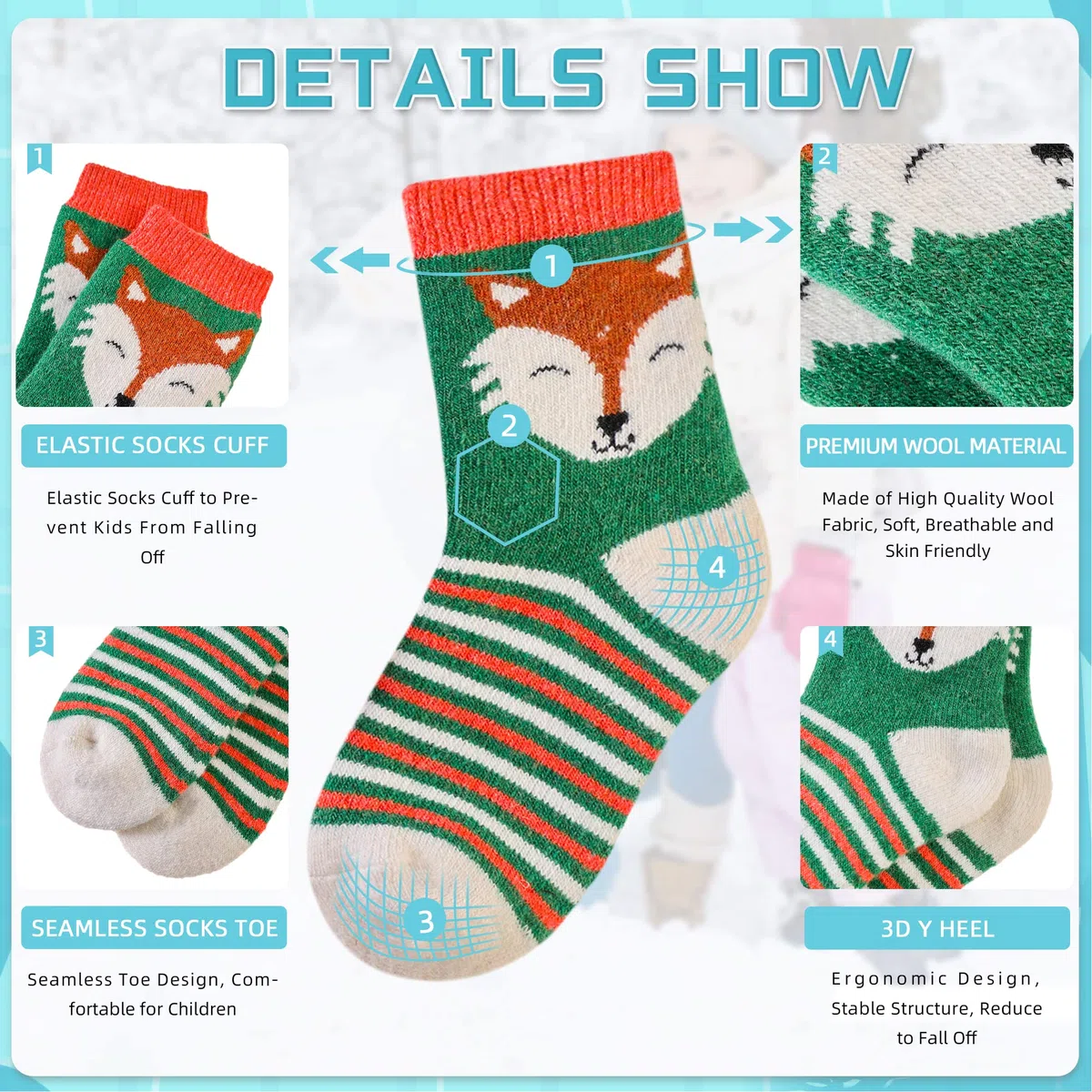 Eocom Calcetines de lana para niños y niñas, cálidos, térmicos, para invierno, acogedores, suaves, gruesos, para botas de bebé, 6 pares