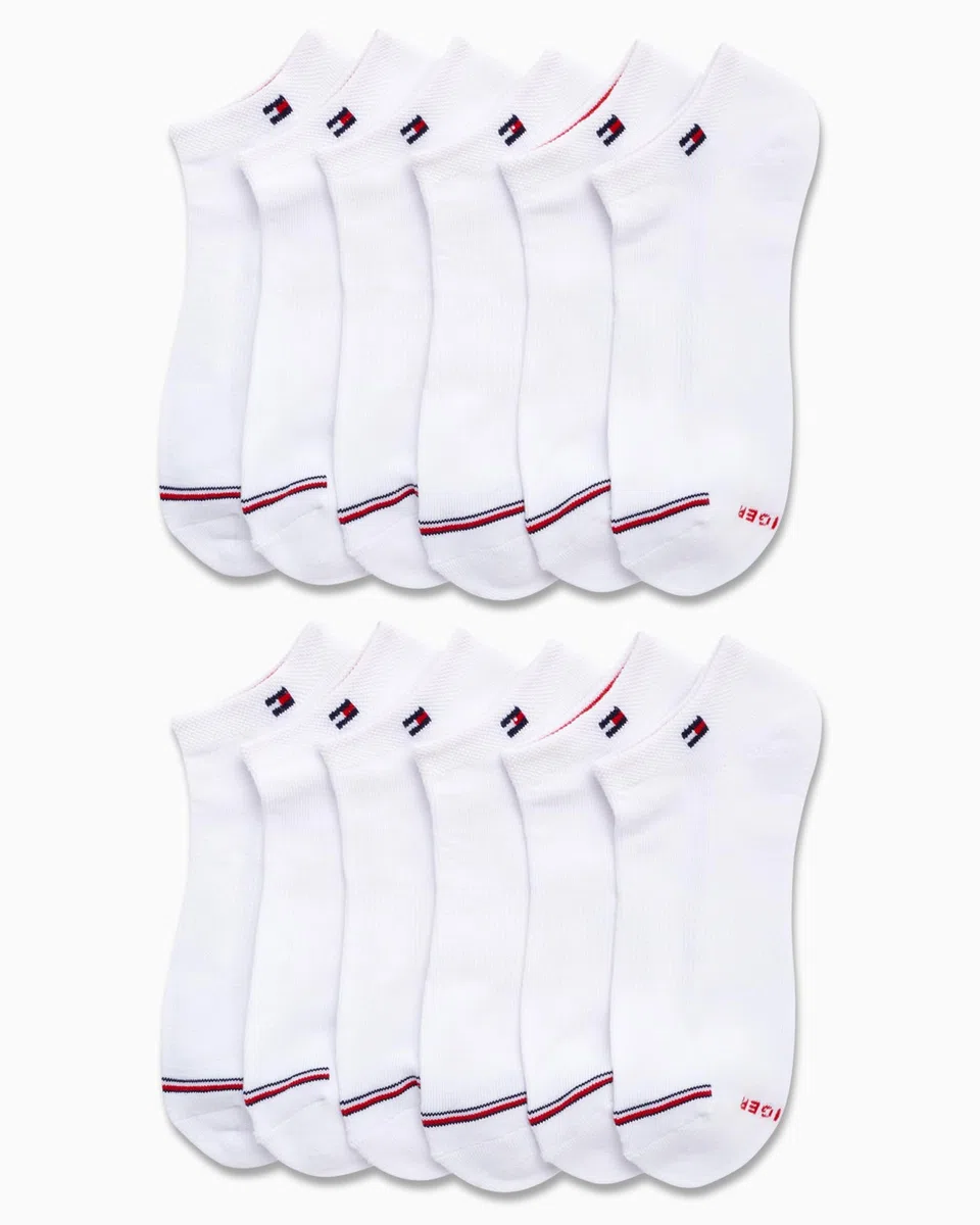 Tommy Hilfiger Calcetines invisibles para mujer, paquete de 12 calcetines ligeros de rendimiento atlético acolchados para correr de corte bajo para mujer