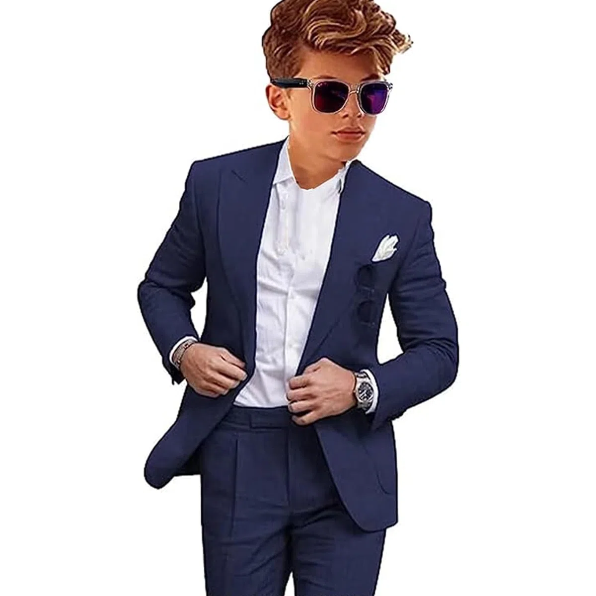 Traje de lino de 2 piezas para niño, ajuste delgado, trajes formales para boda