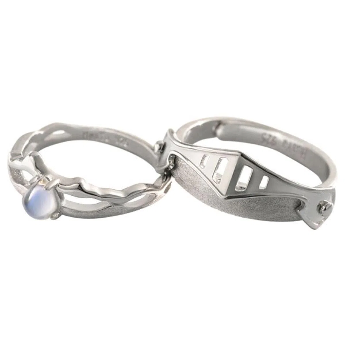 WXKAGF 2 Anillos de Banda Abierta a Juego para Amantes de la Princesa y el Caballero de Piedra Lunar, Anillos de Pareja, Anillo de Boda, Anillo de Promesa Ajustable