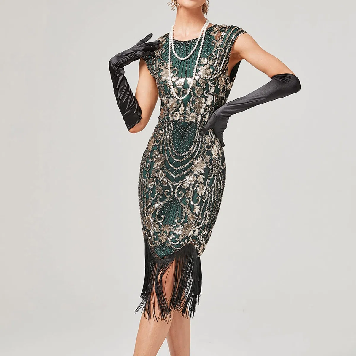 Vestido de Noche Flapper para Mujer Elegante con Lentejuelas y Detalles de Borlas para Formal