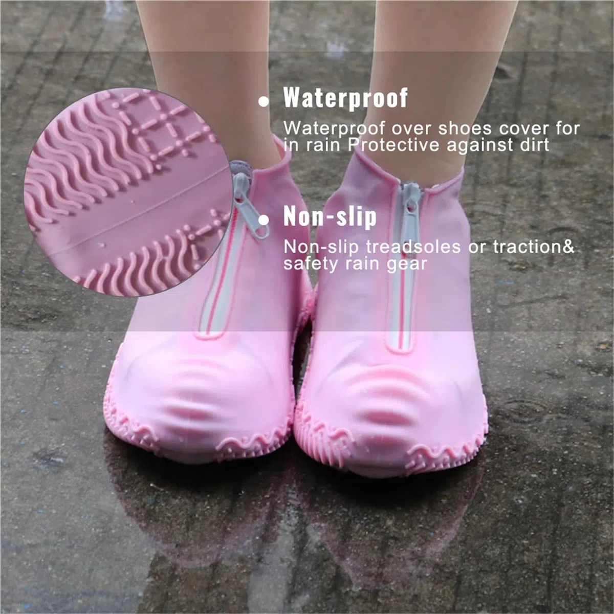 Funda impermeable for zapatos, botas de lluvia, unisex, for exteriores, sólida, antideslizante, resistente al desgaste, reutilizable, con cremallera, funda de silicona for zapatos.