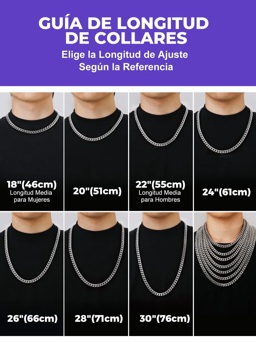 Richsteel Cadena Cubana Collar Hombre Acero Inoxidable 5mm/7mm/9mm/12mm Ancho Cadenas Eslabones Cubanos con Cierre de Presión Joyas de Hombres Mujeres 46cm-76cm Disponible