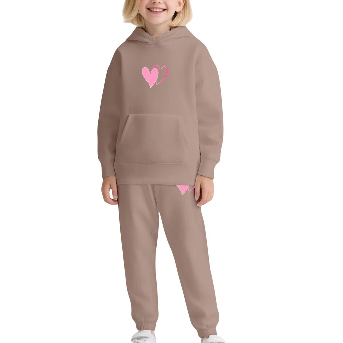Conjunto deportivo con capucha y bonito corazón para niñas, color caqui, 11-12 años