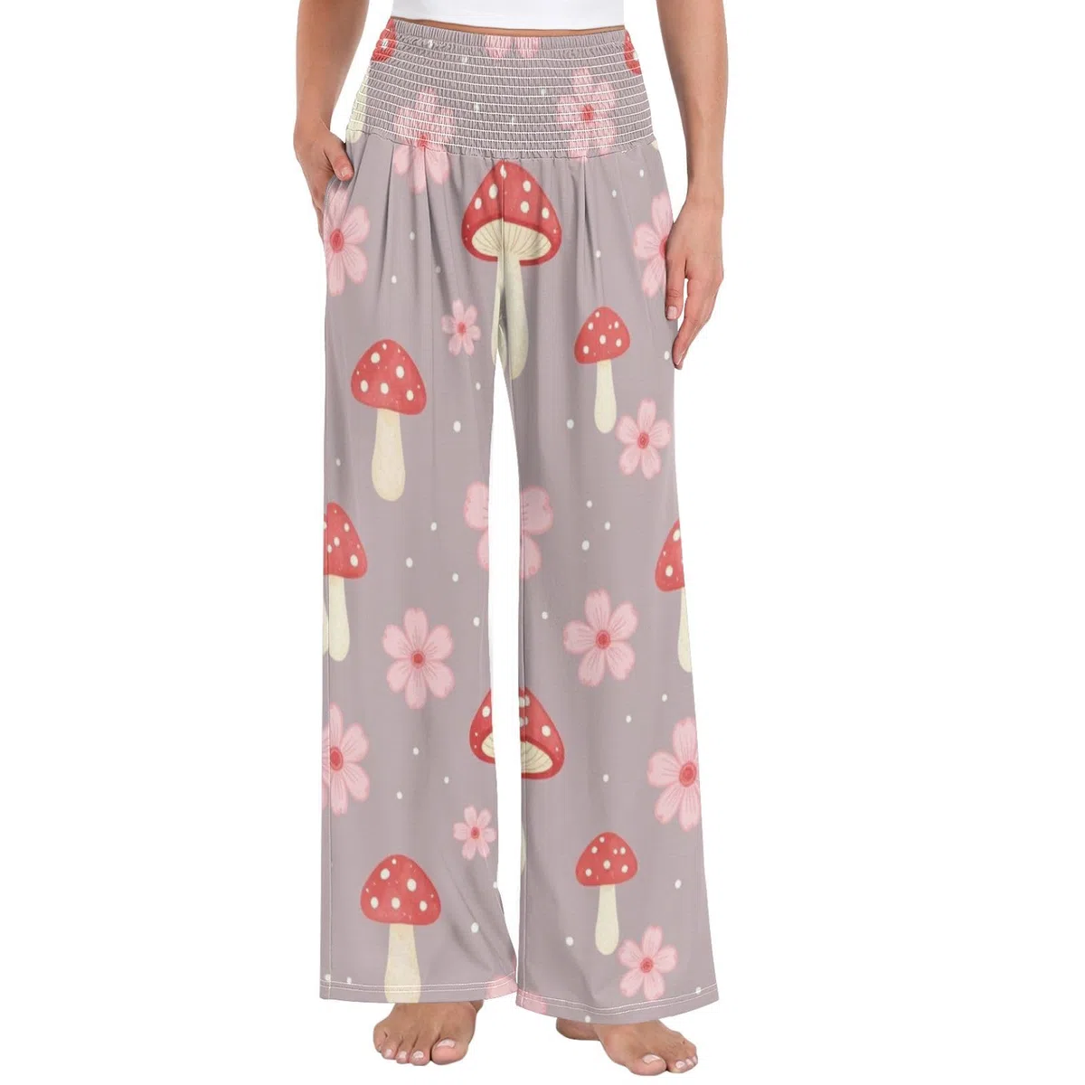 Mushroom Fly - Pantalones de pierna ancha para mujer, ligeros, elásticos, informales, ropa de descanso