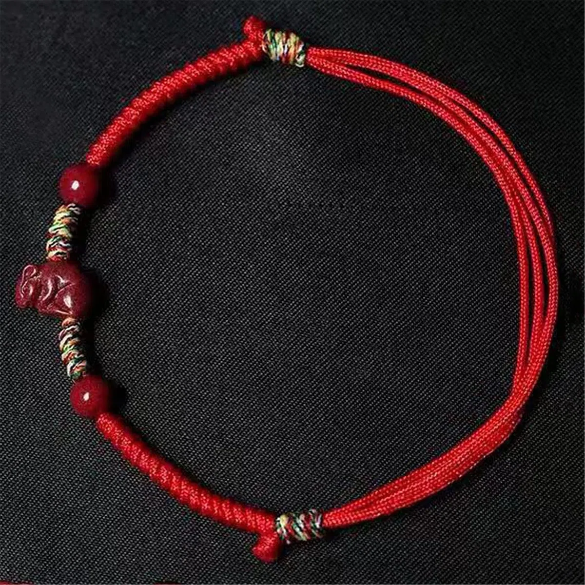 Pulsera de Piedras Preciosas Naturales, cinabrio, Amuleto de Animal del zodíaco de la Suerte, Cuerda Tejida Hecha a Mano, Hilo Rojo, atraer relación romántica, Dinero, Prosperidad, Suerte, Pulsera,