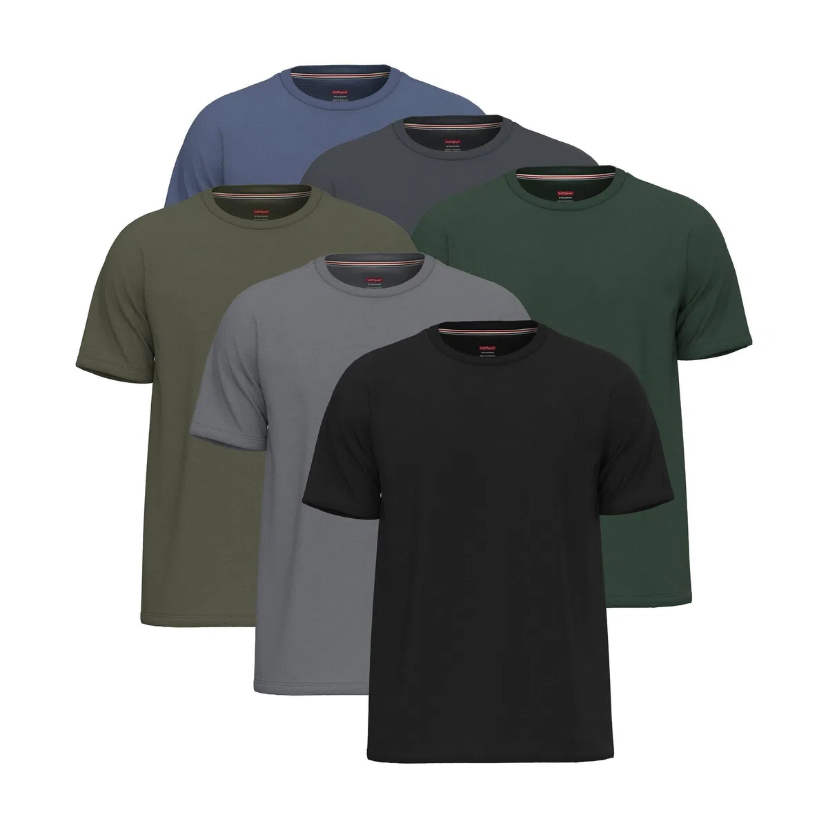 SoftSpun Pack 6 Camisetas Hombre Algodón 100% | Camiseta Básica Cuello Redondo | Camisetas Confort para Uso Diario