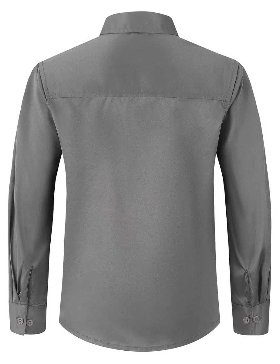 Spring&Gege Camisa de vestir de satén de manga larga para niños, sin arrugas, lisa, formal, con botones