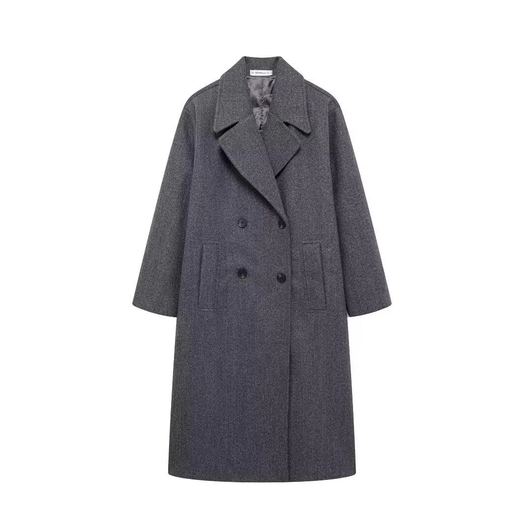 Rebeca De Punto Mujer,Gabardina Larga Cruzada con Solapa De Invierno para Mujer, Beige, Mangas Largas, Solapas con Muescas, Corte Holgado, Chaquetas Cortavientos, Prendas De Vestir Exterio