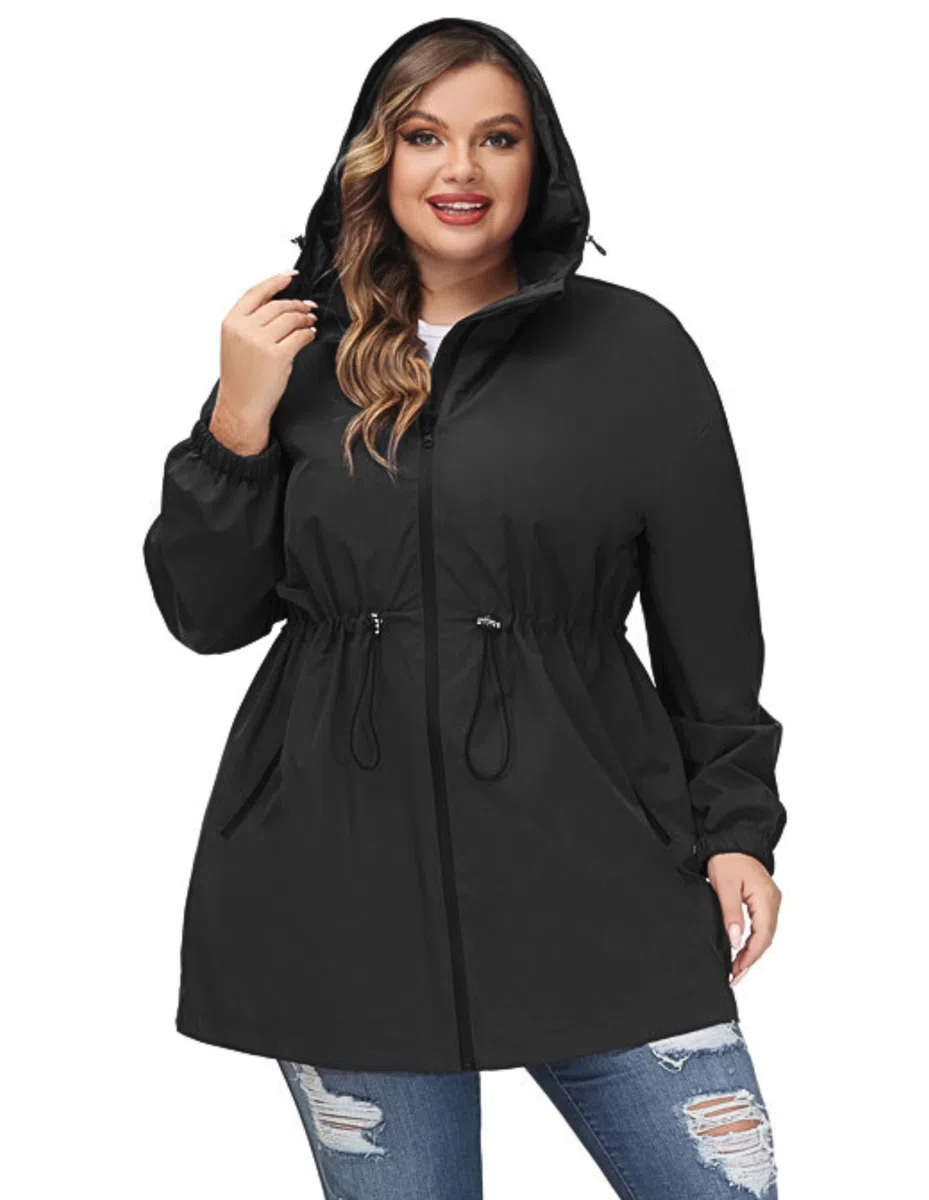 Hanna Nikole Chaqueta impermeable con capucha para mujer, talla grande, cortavientos